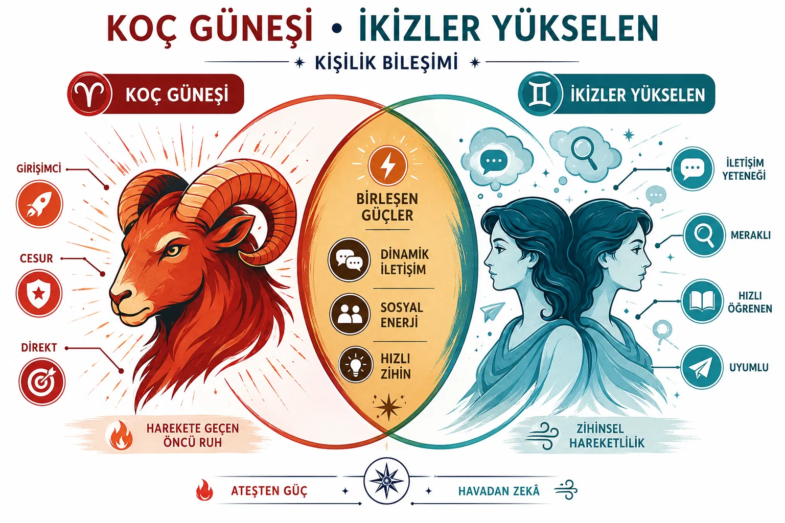 Güneş Koç Yükselen İkizler kombinasyonu astrolojide ne anlama gelir?